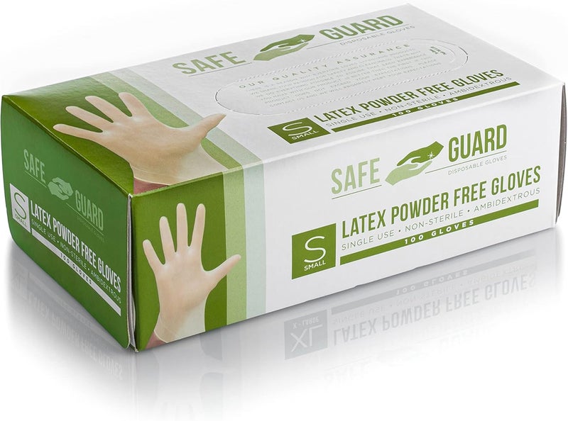 SAFE GUARD Latex Powder Free Gloves, Small, 100 Count (Pack of 1) - Image 1