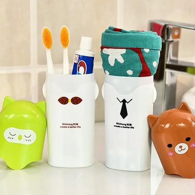 CLICKSWIFT حامل فرشاة الأسنان اللطيف من كليك سويفت بتصميم كرتوني، حاويات سفر لفرشاة الأسنان - حامل معجون أسنان محمول ومجموعة كوب غرغرة - صندوق حمل فرشاة الأسنان بدون رائحة 2 قطعة (متعدد الألوان) - Image 5