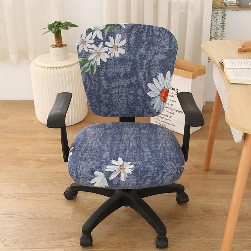 Jinzio Computer Office Chair Cover - Split Protective & Stretchable Cloth Polyester Universal Desk Task Chair Chair Covers Stretch Rotating Chair Slipcover (Daisy) - Image 2