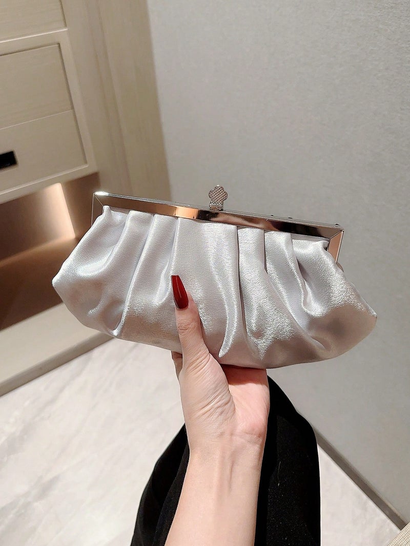 Elegant Women’s Silver Satin Evening Clutch with Delicate Chain – Chic Design for Special Occasions - Image 5