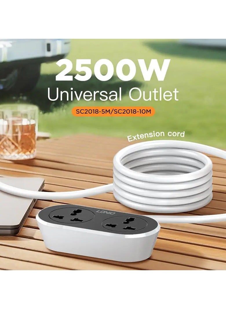 Ldino - Ldnio SC2018 2500w US EU UK portable small size power strip 2 outlets extension cord socket with surge protection - Image 1