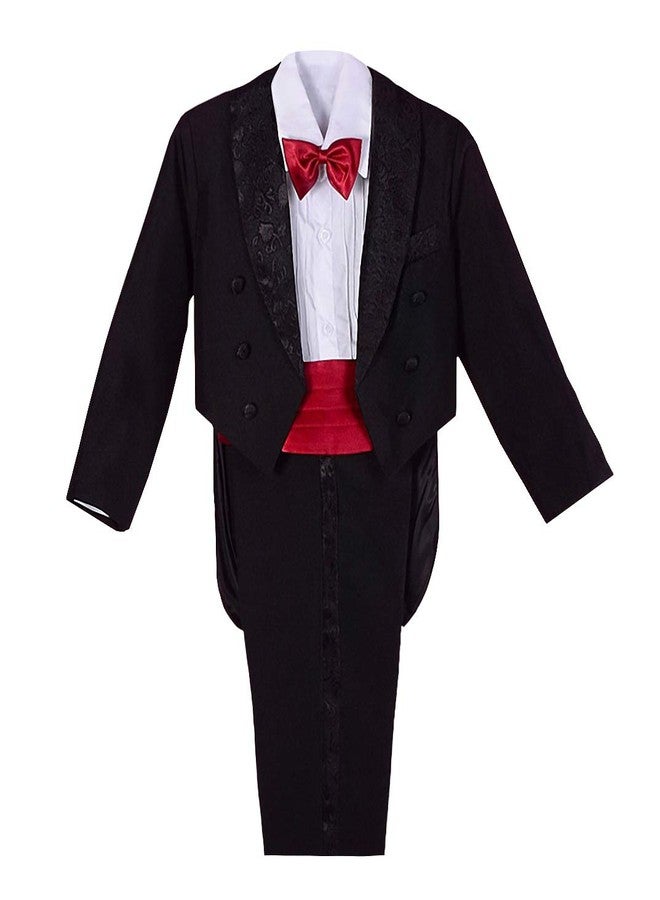 Lito Angels Baby Boys' Classic Tuxedo with Tail Formal Suits Wedding Outfit 5 Piece Set Size 12-18 Months with Red Cummerbund - Image 1