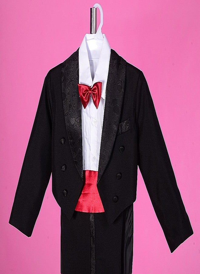 Lito Angels Baby Boys' Classic Tuxedo with Tail Formal Suits Wedding Outfit 5 Piece Set Size 12-18 Months with Red Cummerbund - Image 2