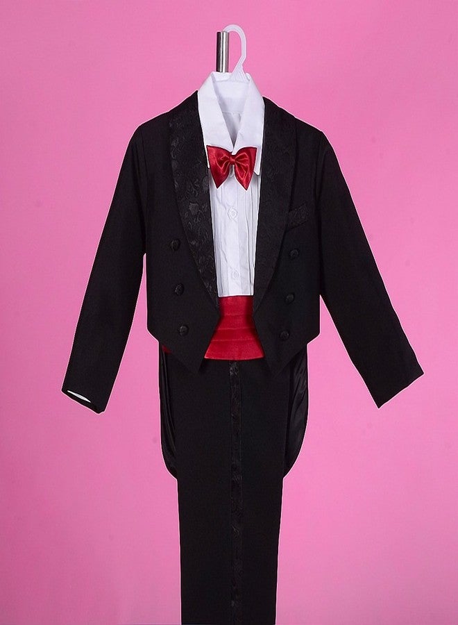 Lito Angels Baby Boys' Classic Tuxedo with Tail Formal Suits Wedding Outfit 5 Piece Set Size 12-18 Months with Red Cummerbund - Image 3