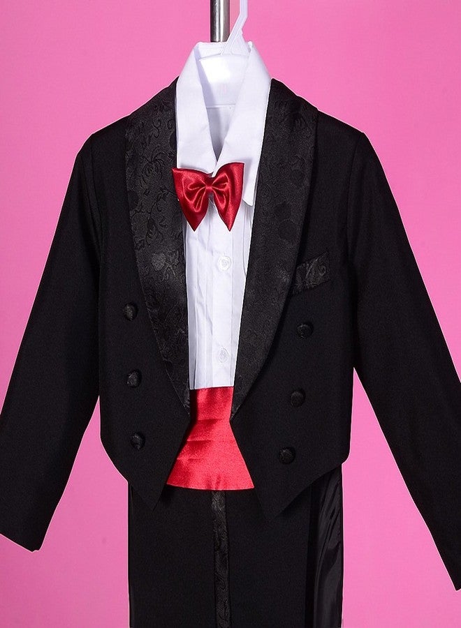 Lito Angels Baby Boys' Classic Tuxedo with Tail Formal Suits Wedding Outfit 5 Piece Set Size 12-18 Months with Red Cummerbund - Image 5
