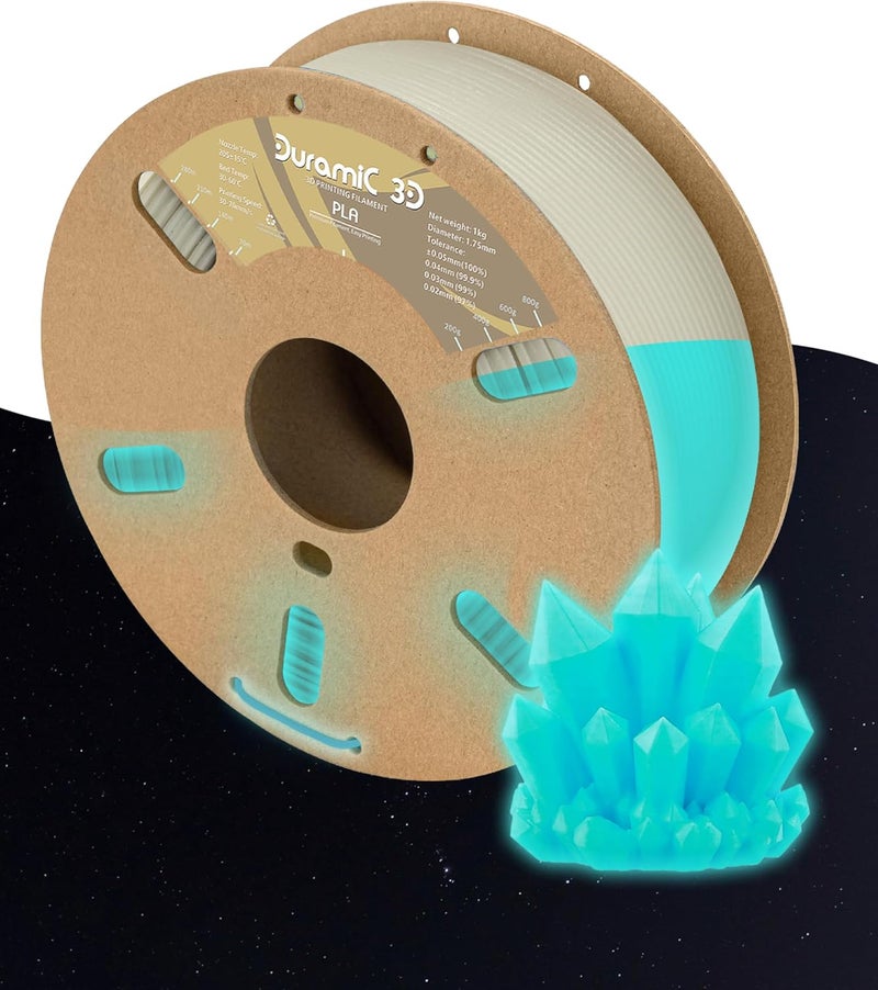 DURAMIC 3D PLA Glow Turquoise in The Dark Filament 1.75mm 1Kg, 3D Printing Luminous Filament 1.75mm Dimensional Accuracy +/- 0.02 mm, Fit Most FDM 3D Printers - Image 1