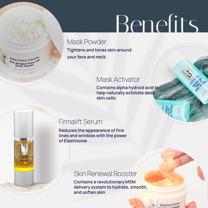 Distinction Non Surgical Face Lift Kit | Lifts, Tightens, Tones | Includes Firmalift Face and Eye Serum, Mask Powder, Mask Activator, and Brush - Image 2