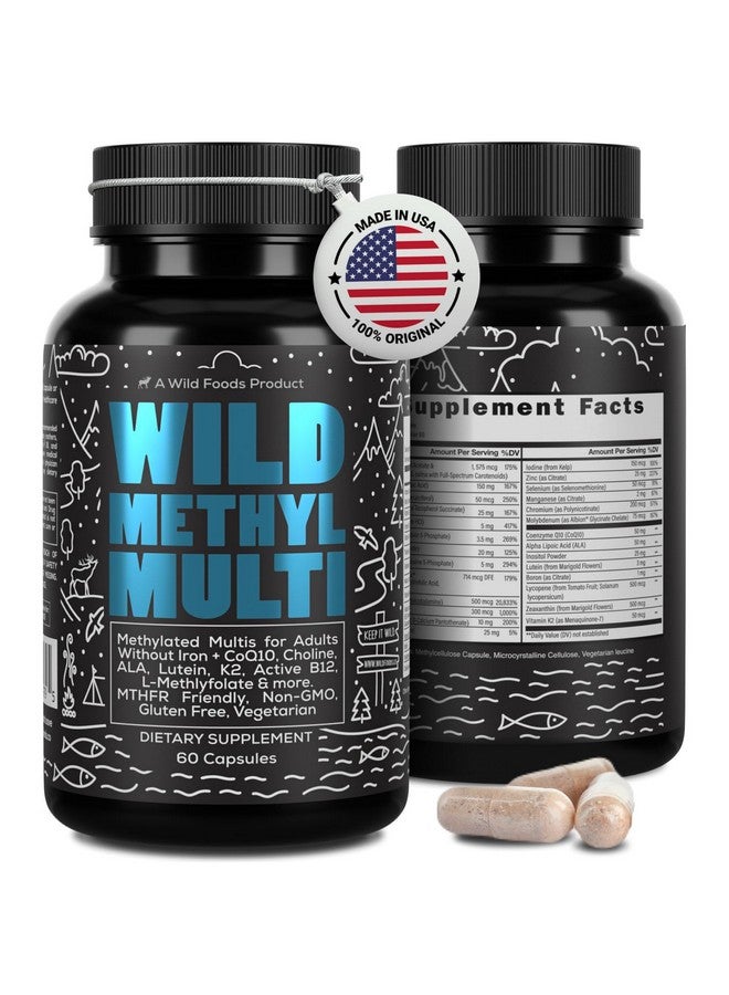 Wild Foods Wild Methylated Multivitamin for Women & Men | Daily Multi Vitamin | MTHFR Supplement Without Iron | Methylated B12, Folate, Vitamin C, A, K2, D, E, Choline, Biotin, ALA, CoQ10 & More (60 Capsules) - Image 1