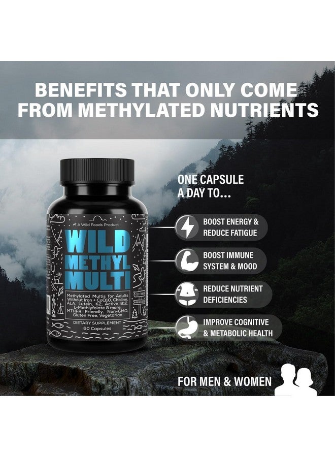 Wild Foods Wild Methylated Multivitamin for Women & Men | Daily Multi Vitamin | MTHFR Supplement Without Iron | Methylated B12, Folate, Vitamin C, A, K2, D, E, Choline, Biotin, ALA, CoQ10 & More (60 Capsules) - Image 2