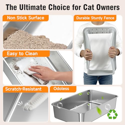 KISENG 2PACK Stainless Steel Cat Litter Boxes, XL Large Metal Litter Box with High Sides Lid, Odor Free Litter Pan Include Scoop Easy Cleaning Anti-Scratch Kitty Cat Box Anti-Urine Leakage, Non-Sticky - Image 4