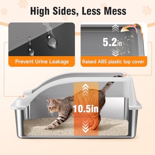 KISENG 2PACK Stainless Steel Cat Litter Boxes, XL Large Metal Litter Box with High Sides Lid, Odor Free Litter Pan Include Scoop Easy Cleaning Anti-Scratch Kitty Cat Box Anti-Urine Leakage, Non-Sticky - Image 5