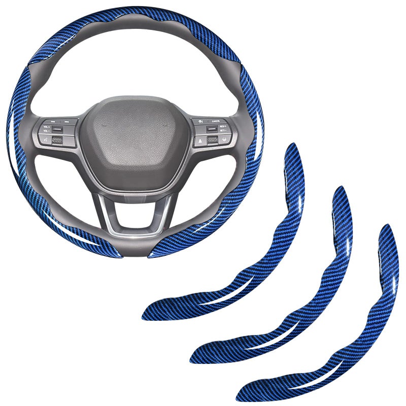 Carbon Fiber Steering Wheel Covers 3 Piece Clip on Steering Wheel Cover Blue