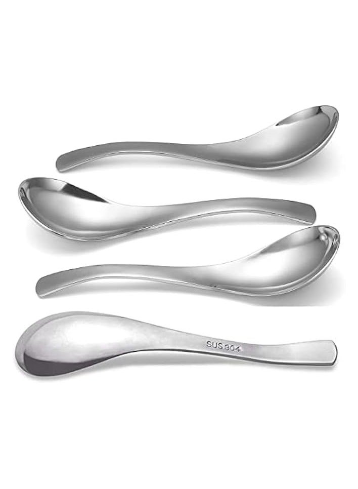 Green Tiger Thick Heavy-weight Soup Spoons, Stainless Steel Soup Spoons, Table Spoons, Set of 4 - Image 1