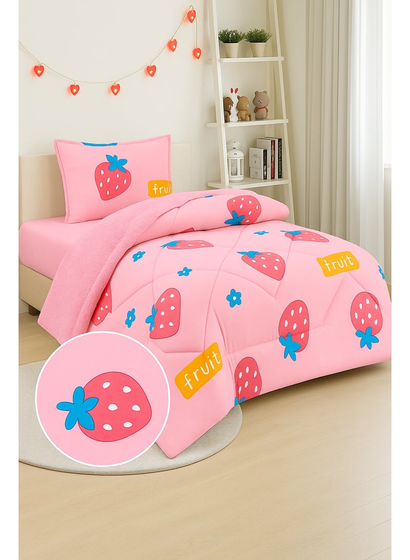 مينج لي مفرش شتوي سرير اطفال وجهين (وجه مخمل + وجه فرو) – طقم مفارش 3 قطع (1 لحاف برسومات + 1 شرشف مطاطي + 1 أغطية وسائد) – يناسب سرير مقاس 200×120 سم - Image 5