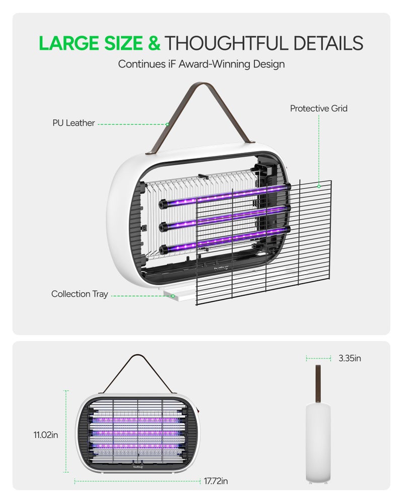 Buzbug Upgraded LED Bug Zapper Indoor, LED Bulbs Up to 50,000 Hours, 3 Lamps Sustainable Less Power, 3800V Powerful Electric Mosquito Zapper, Fly Trap Mosquito Trap, Fly Killer Fly Zapper - Image 5