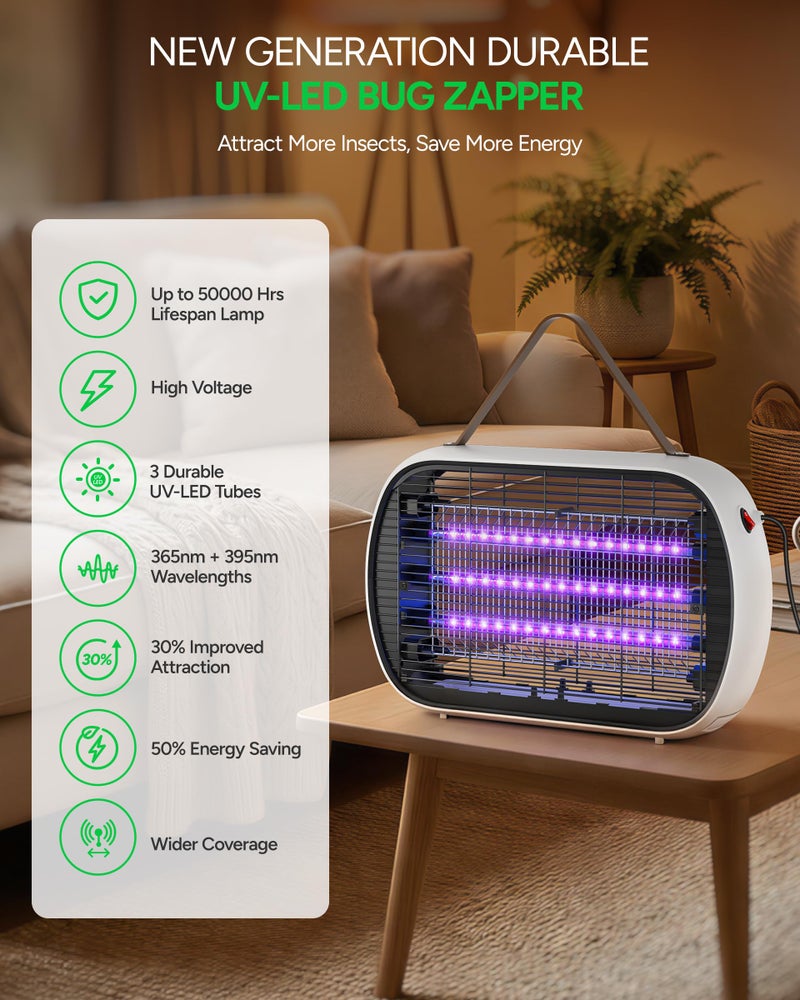 Buzbug Upgraded LED Bug Zapper Indoor, LED Bulbs Up to 50,000 Hours, 3 Lamps Sustainable Less Power, 3800V Powerful Electric Mosquito Zapper, Fly Trap Mosquito Trap, Fly Killer Fly Zapper - Image 2