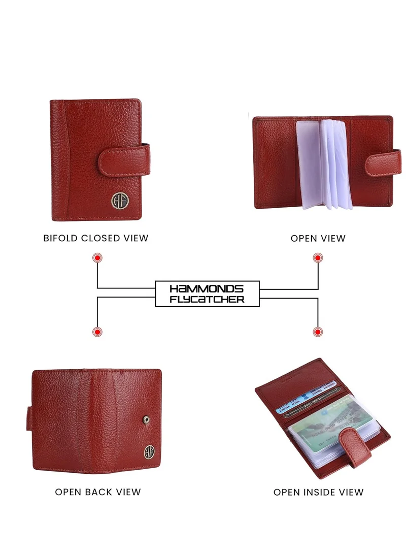 HAMMONDS FLYCATCHER Leather Card Holder for Men, Credit Card Holder, Slim Bi-Fold RFID Protected Credit Card Wallet for Men with 18 Card Slots, Metal Snap Button