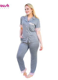 Dadoush Women's casual two-piece summer pajamas, blazer and pants, for an elegant feminine home look.  - Image 1