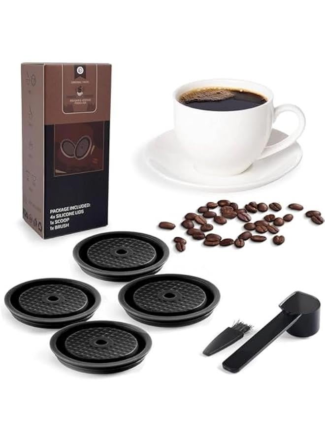 Arabest Reusable Coffee Capsule Lids for Original Nespresso Pods Vertuoline, Food Grade Silicone Caps for Any Sizes of Reusable Nespresso Refillable Capsule with Scoop and Brush (Black) - Image 1