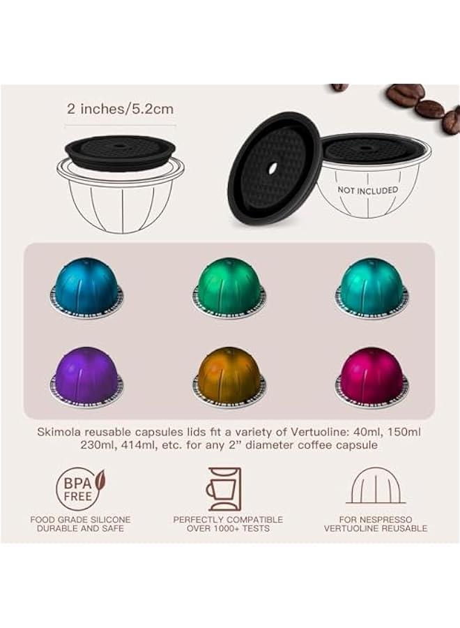 Arabest Reusable Coffee Capsule Lids for Original Nespresso Pods Vertuoline, Food Grade Silicone Caps for Any Sizes of Reusable Nespresso Refillable Capsule with Scoop and Brush (Black) - Image 2