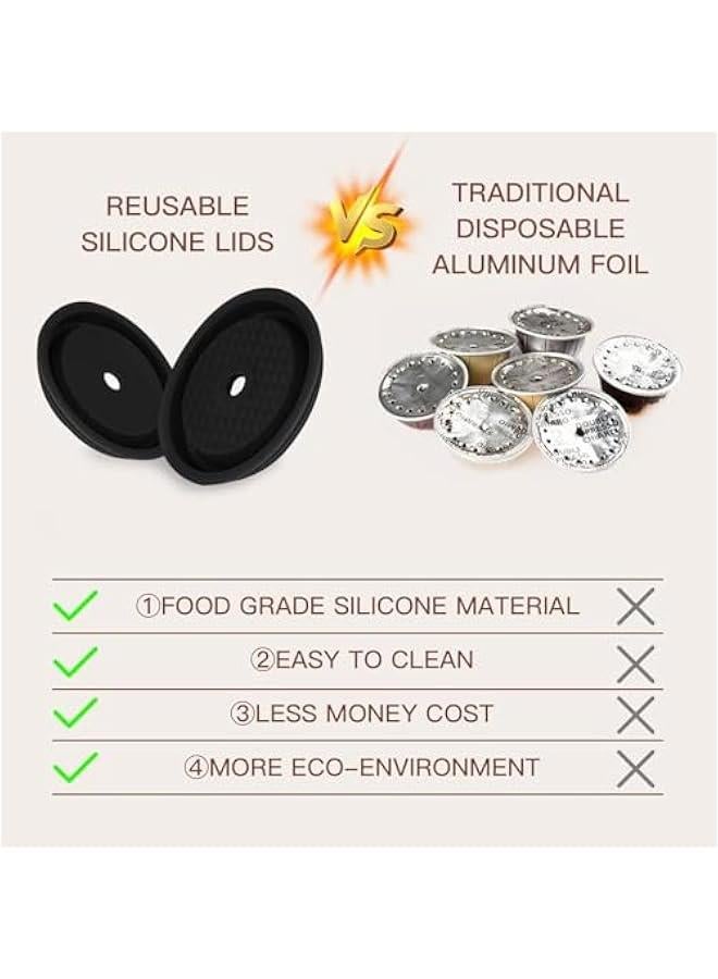 Arabest Reusable Coffee Capsule Lids for Original Nespresso Pods Vertuoline, Food Grade Silicone Caps for Any Sizes of Reusable Nespresso Refillable Capsule with Scoop and Brush (Black) - Image 5