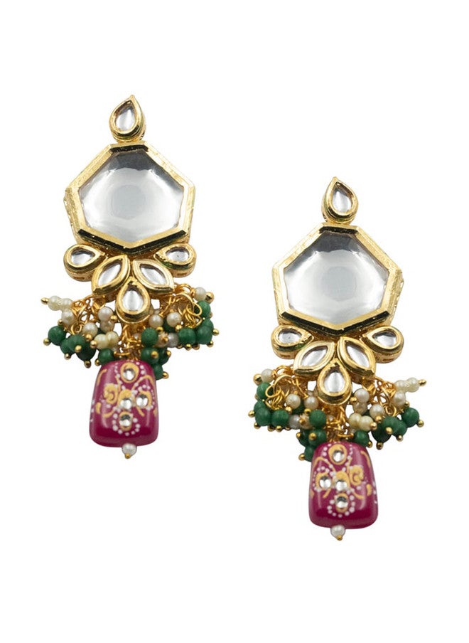 StileAdda Gold-Plated Kundan Studded & Beaded Vilandi Jewellery Set - Image 5