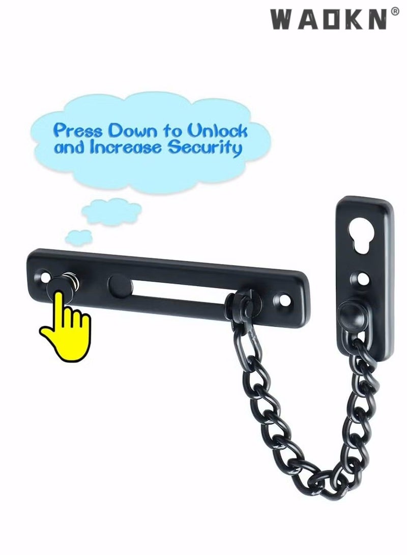 WAOKN Stainless Steel Chain Door Guard with Spring Anti-Theft Press Lock, Punch Free Door Chain Lock, Bedroom Home Apartment Hotel Security Door Sliding Safety Chain Lock Stainless Steel Easy Installation - Image 2