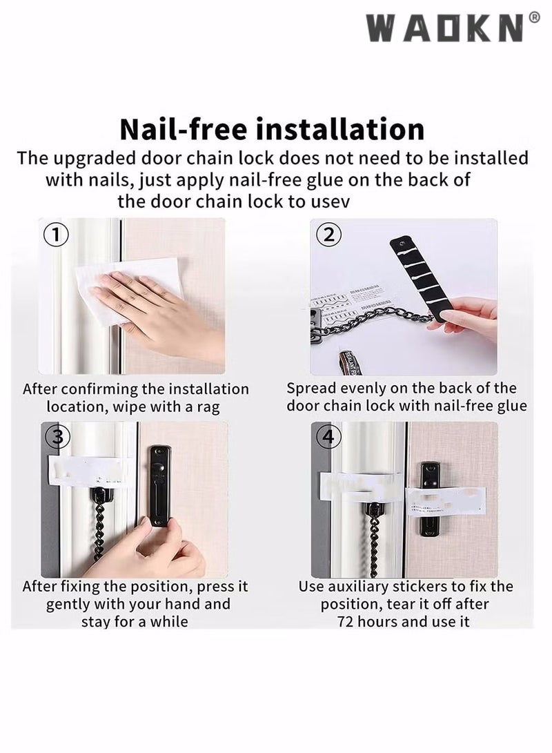WAOKN Stainless Steel Chain Door Guard with Spring Anti-Theft Press Lock, Punch Free Door Chain Lock, Bedroom Home Apartment Hotel Security Door Sliding Safety Chain Lock Stainless Steel Easy Installation - Image 4