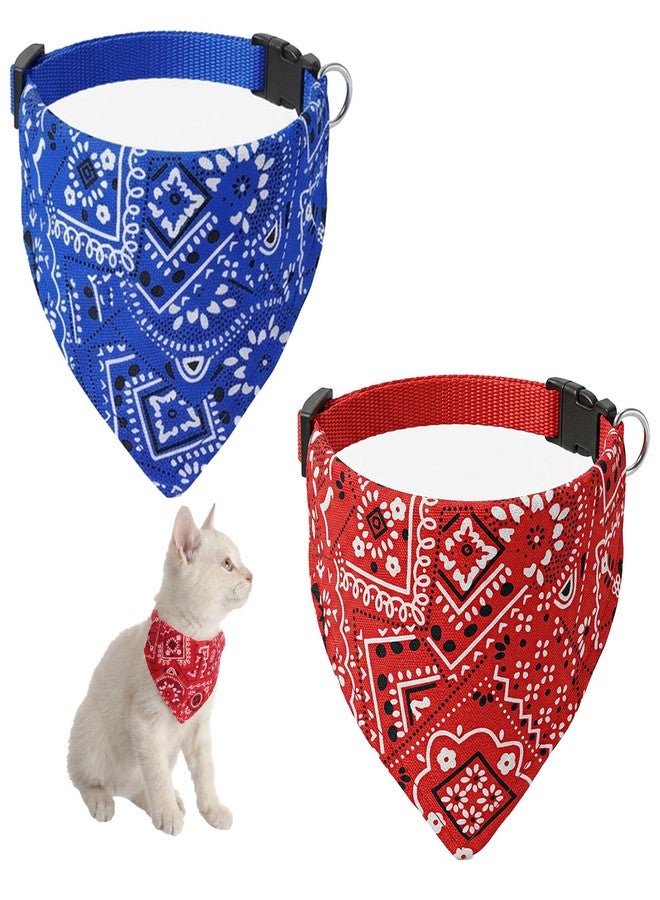 Thrymme 2 Pcs Cat Bandana Collar, Adjustable Cat Scarf Bandana for Cats, Soft Polyester Pet Triangle Collar for Kittens Small Dogs, Red & Blue(S) - Image 1