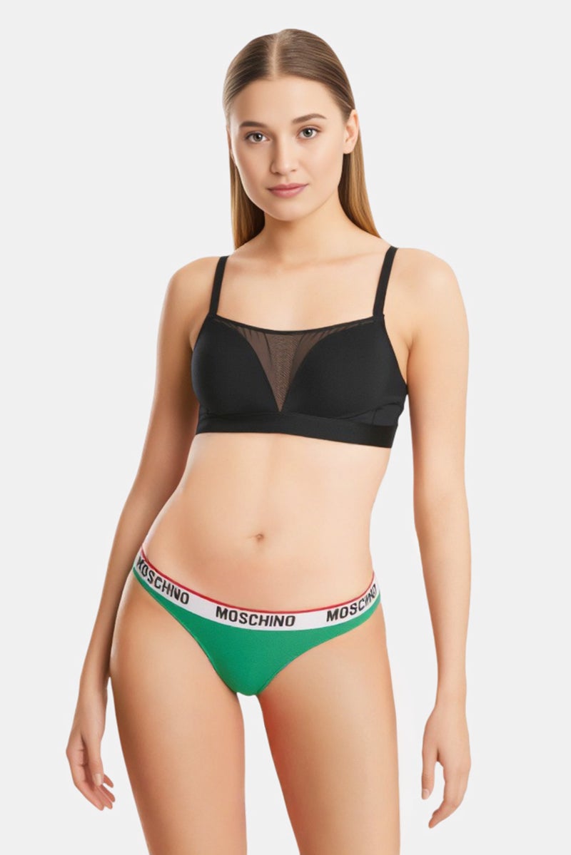 MOSCHINO Women 2 Pieces Brand Logo Thong, Green - Image 1