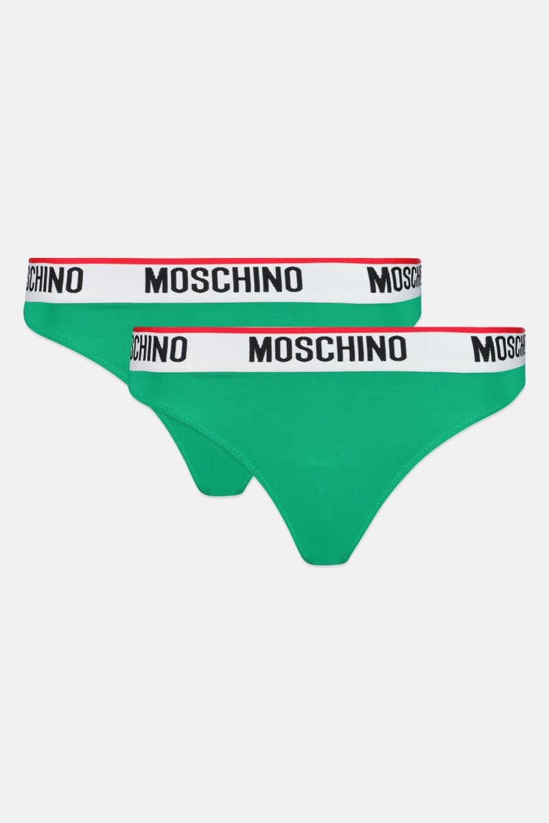 MOSCHINO Women 2 Pieces Brand Logo Thong, Green - Image 3