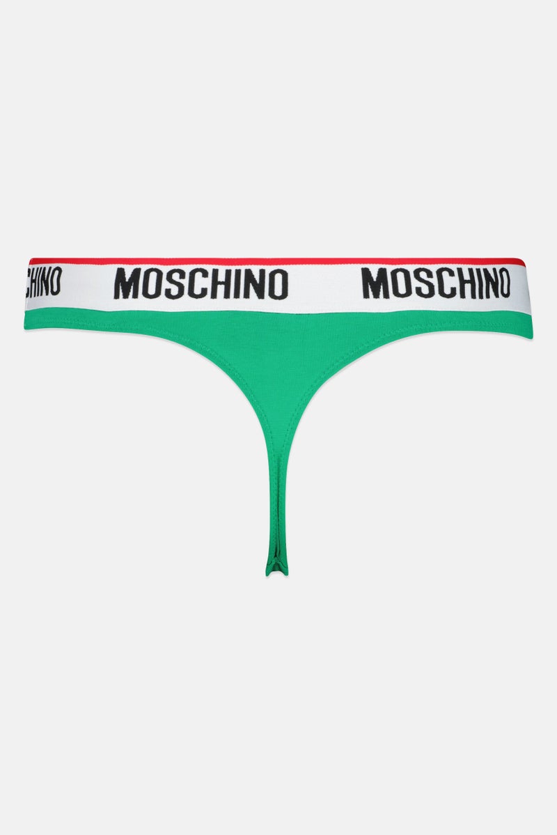 MOSCHINO Women 2 Pieces Brand Logo Thong, Green - Image 4