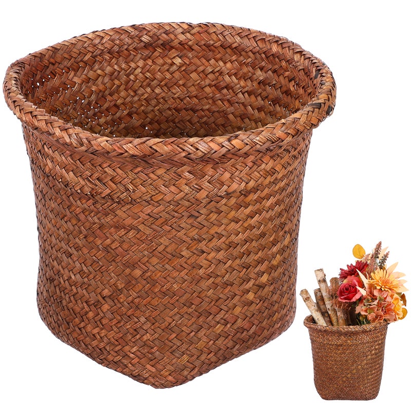 Trash Can, Woven Basket for Waste Storage, Vintage Style Office Accessory - Image 1