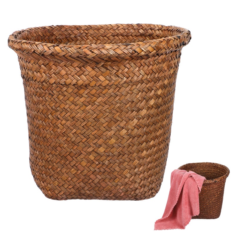 Trash Can, Woven Basket for Waste Storage, Vintage Style Office Accessory - Image 3