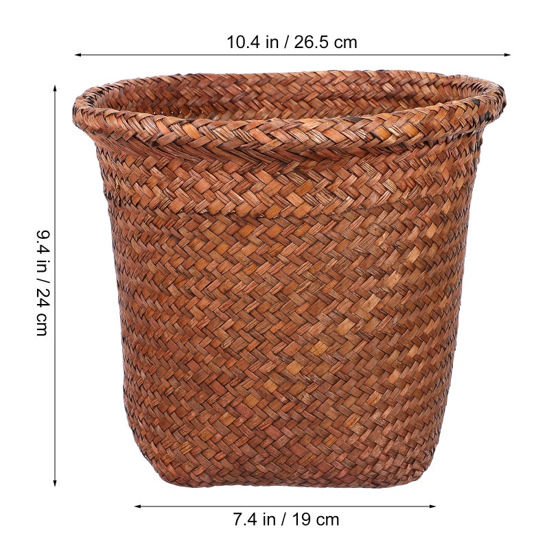 Trash Can, Woven Basket for Waste Storage, Vintage Style Office Accessory - Image 2