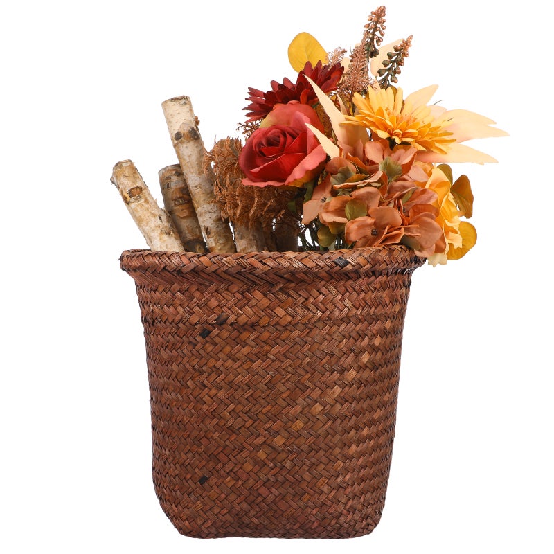 Trash Can, Woven Basket for Waste Storage, Vintage Style Office Accessory - Image 4