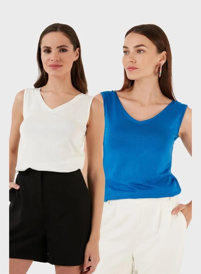 Lela Lela Slim Fit V-Neck Thick Strap 2-Pack Blouse Women's Blouse 5864384S2