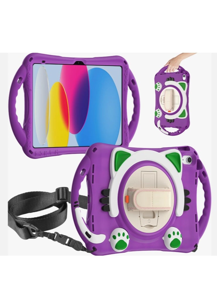 إنكاسد حافظة سيليكون 360 بتصميم كرتوني لجهاز iPad 10.9 و iPad Air 4/Air 5 - حماية كاملة بمقبض حمل (باللون البنفسجي) - Image 2