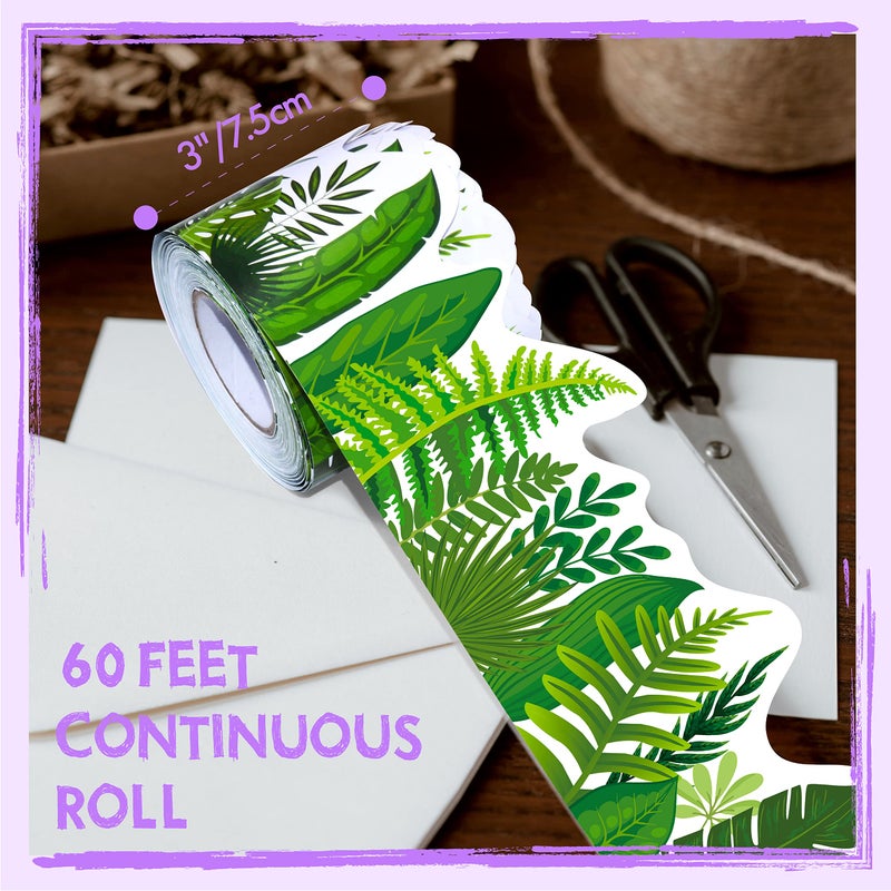ERKE 60 Feet Bulletin Board Borders, Self Adhesive Rolled Border Trim Tropical Leaves Patterns Decoration with Strong & Permanent Adhesive for School, Classroom Offices Wall, Desks, Windows - Image 2