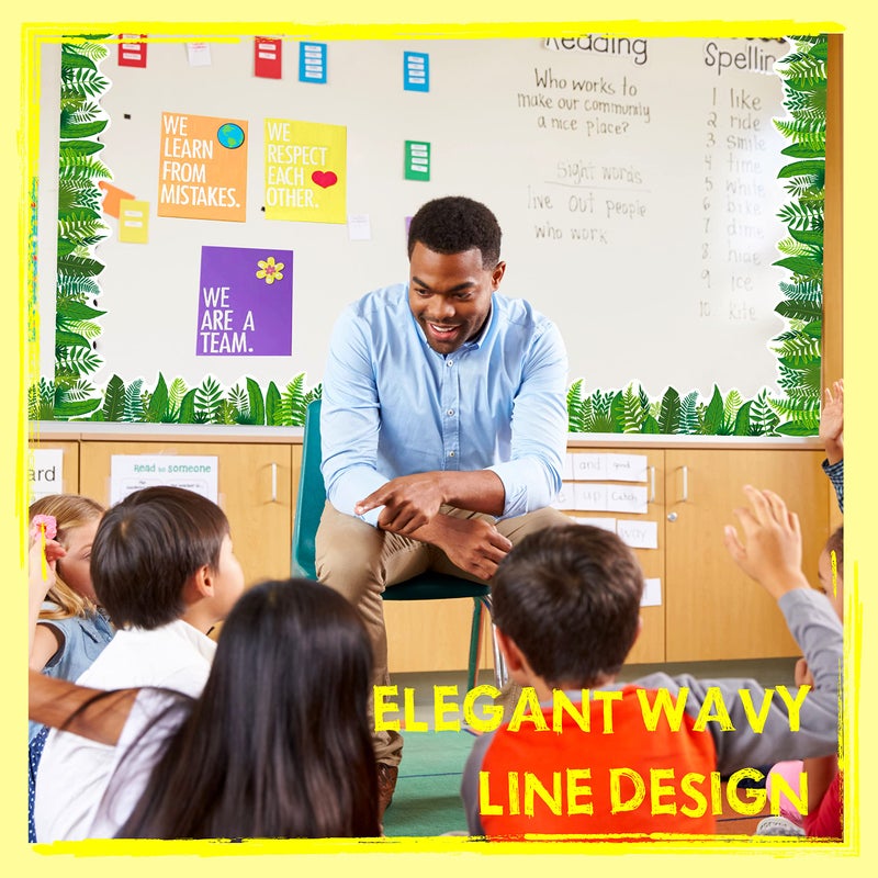 ERKE 60 Feet Bulletin Board Borders, Self Adhesive Rolled Border Trim Tropical Leaves Patterns Decoration with Strong & Permanent Adhesive for School, Classroom Offices Wall, Desks, Windows - Image 4