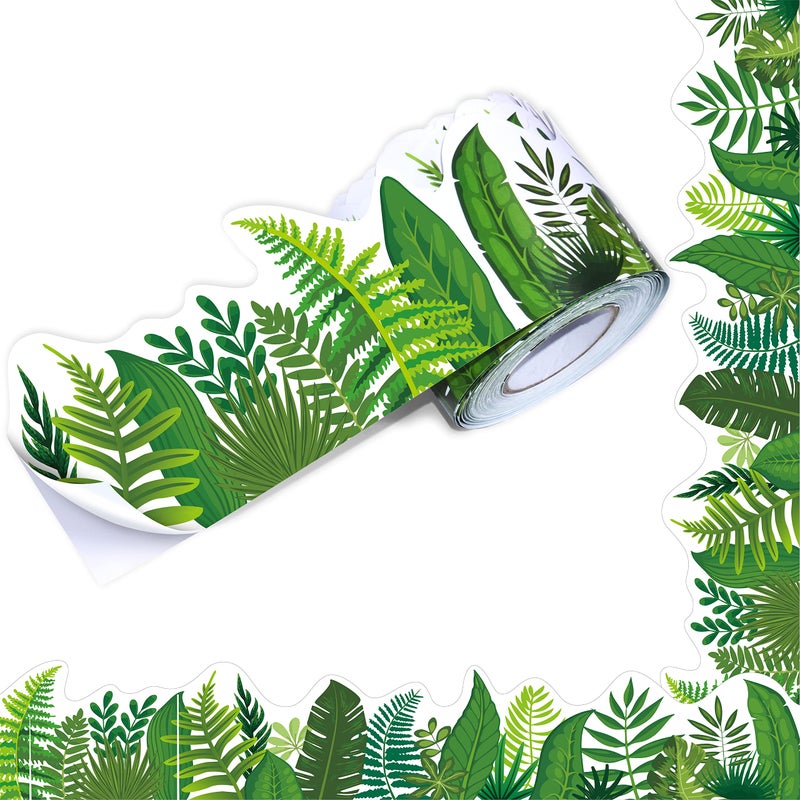 ERKE 60 Feet Bulletin Board Borders, Self Adhesive Rolled Border Trim Tropical Leaves Patterns Decoration with Strong & Permanent Adhesive for School, Classroom Offices Wall, Desks, Windows - Image 1