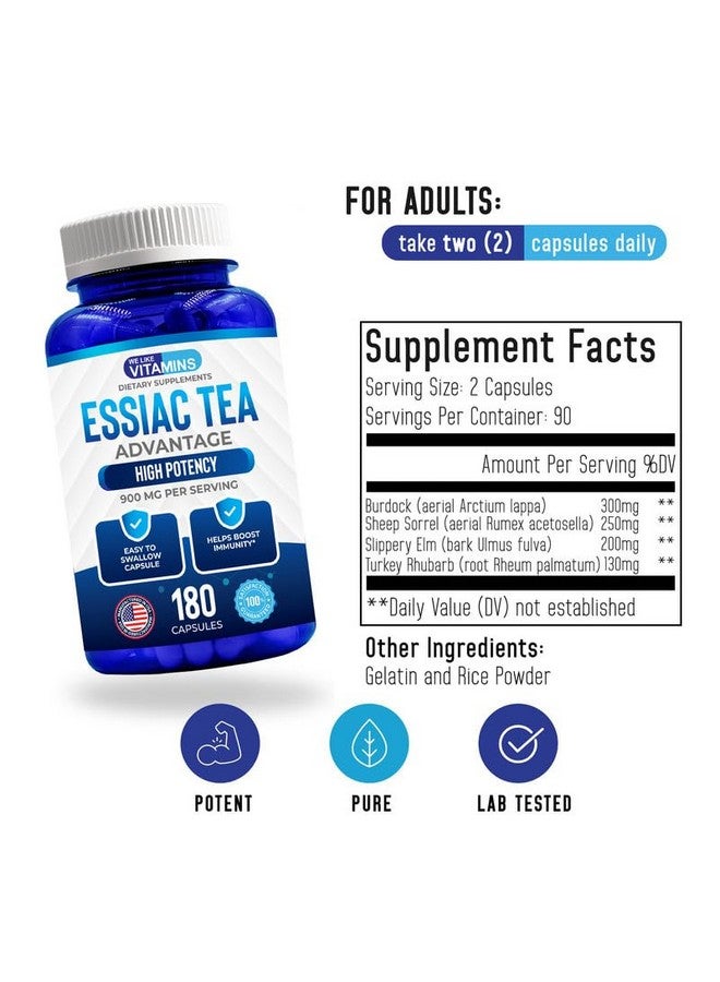 We Like Vitamins Essiac Tea Advantage 180 Capsules 900mg Essiac Herbal Supplement and Immune Booster with Essiac Capsules - Image 2