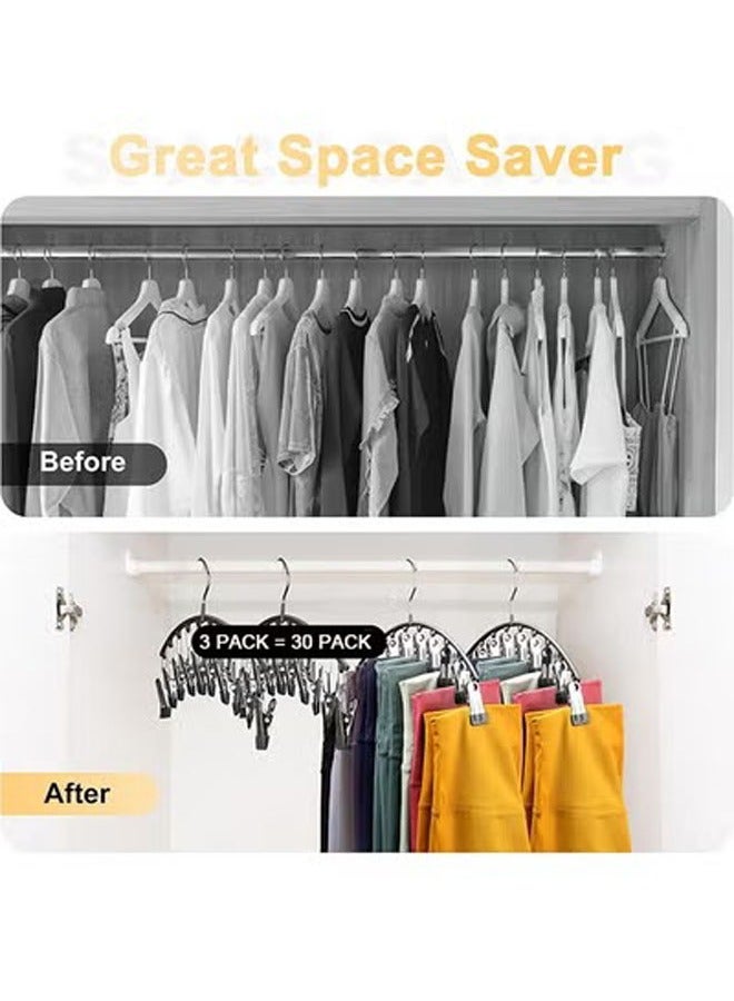 Legging Organizer for Closet, Metal Yoga Pants Hangers 3 Pack w 10 Clips Holds 30 Leggings, Hangers Space Saving Hanging Closet Organizer