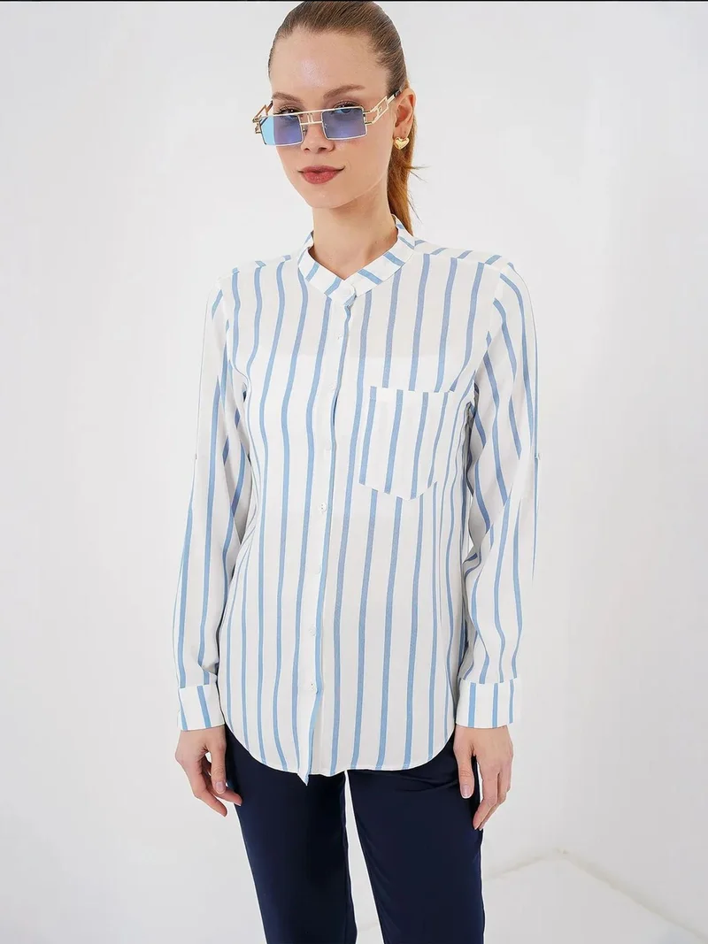 BIG DART BDART Striped Button-Up Long Sleeve Shirt with Pocket