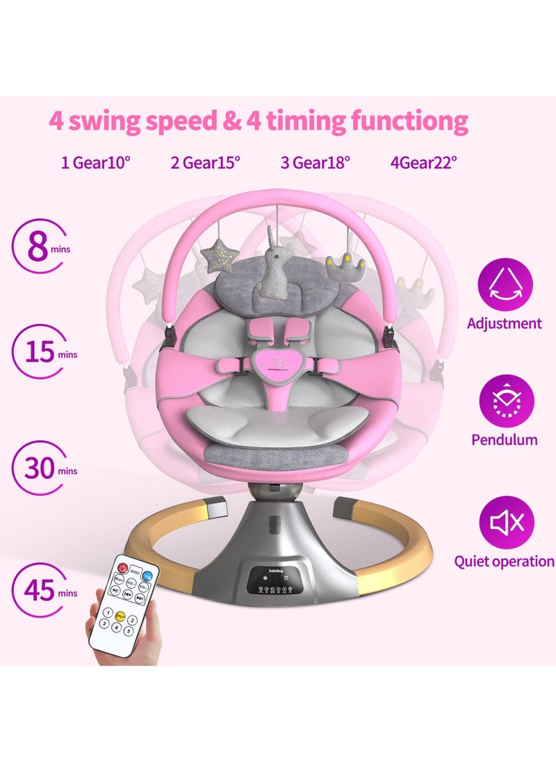 Mr. Penda - Deluxe Electric Baby Swing | Multi-Functional Rocker and Bouncer Chair for Newborn | 4 Speed Auto Swing, Bluetooth Music, Remote & Touch Control, 5-Point Harness, Adjustable Recline | Baby Rocking Chair with Mosquito Net (Pink) - Image 1