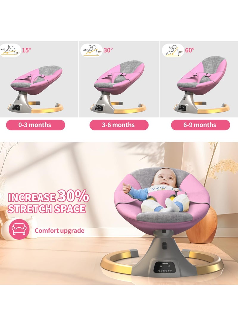 Mr. Penda - Deluxe Electric Baby Swing | Multi-Functional Rocker and Bouncer Chair for Newborn | 4 Speed Auto Swing, Bluetooth Music, Remote & Touch Control, 5-Point Harness, Adjustable Recline | Baby Rocking Chair with Mosquito Net (Pink) - Image 1