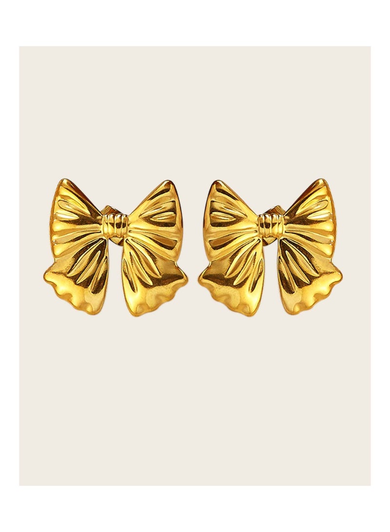 KAAF CREATIONS 18K Gold Plated Stainless Steel, Bow Stud Earrings, Ribbon Design - Image 3
