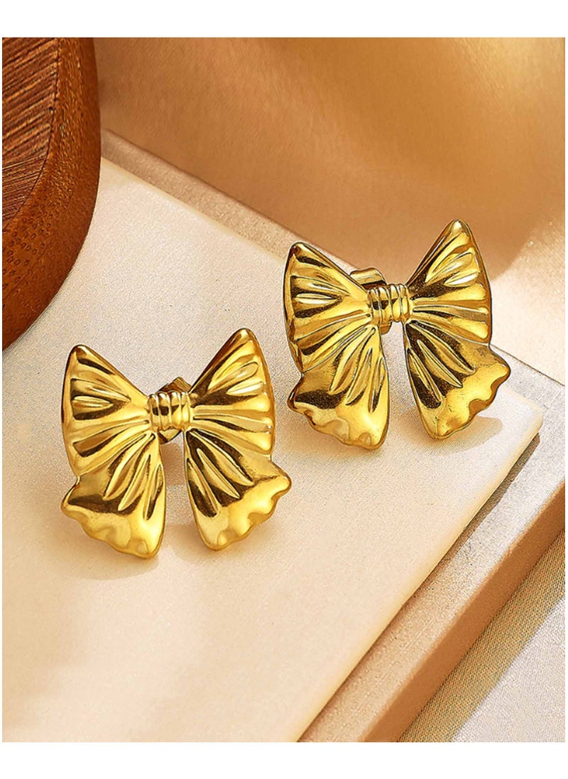 18K Gold Plated Stainless Steel, Bow Stud Earrings, Ribbon Design - pzsku/Z3C462E5B1C53AA79E8FDZ/45/_/1737379263/5c0f3b07-4255-4d41-9efc-bd6055f1a509