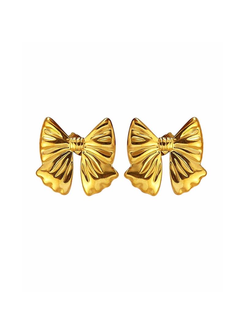 KAAF CREATIONS 18K Gold Plated Stainless Steel, Bow Stud Earrings, Ribbon Design - Image 1