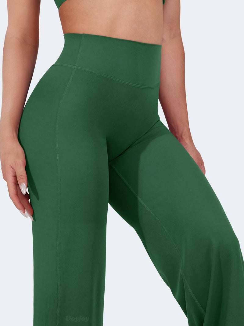 VOYJOY Straight Leggings Bottoms Wide Leg Pants for Women 29"/ 31.5"/33"/35" High Waist Stretch Casual Sweatpants Dark Green - Image 2